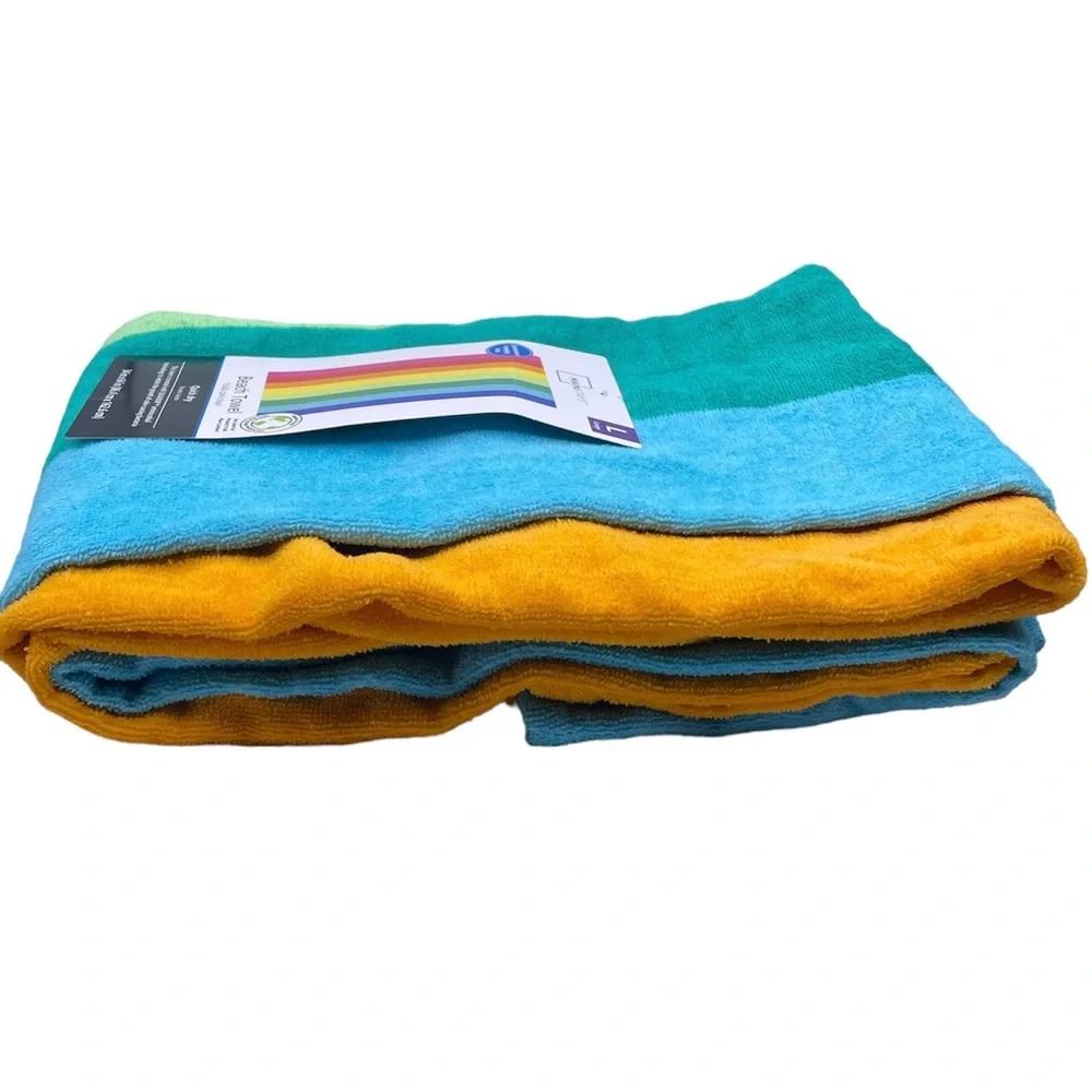 MAINSTAYS striped multicolor large beach towel quick dry 34”x64” hanging loop